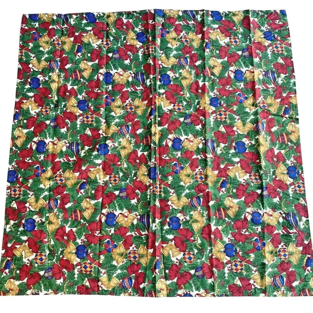 Vintage Christmas Holiday Tablecloth NWOT Colorful 1980's Square Red Gold Blue
